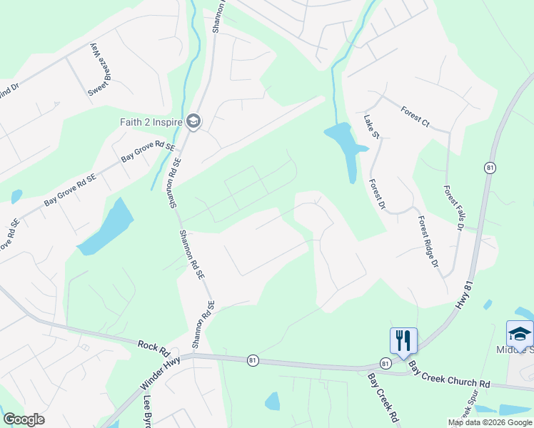 map of restaurants, bars, coffee shops, grocery stores, and more near 4881 Watson Mill Court in Loganville