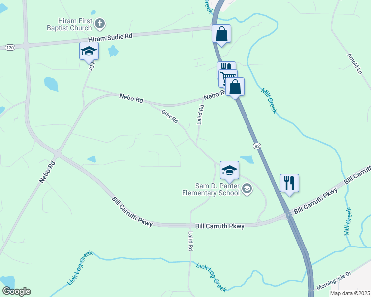 map of restaurants, bars, coffee shops, grocery stores, and more near 64 Cove Road in Hiram
