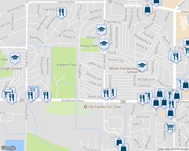map of restaurants, bars, coffee shops, grocery stores, and more near 4112 McGaha Avenue in Wichita Falls