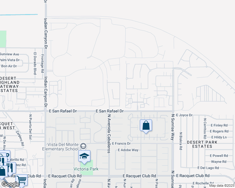 map of restaurants, bars, coffee shops, grocery stores, and more near 3375 North Avenida San Gabriel Road in Palm Springs