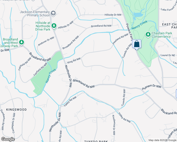map of restaurants, bars, coffee shops, grocery stores, and more near 386 King Road Northwest in Atlanta
