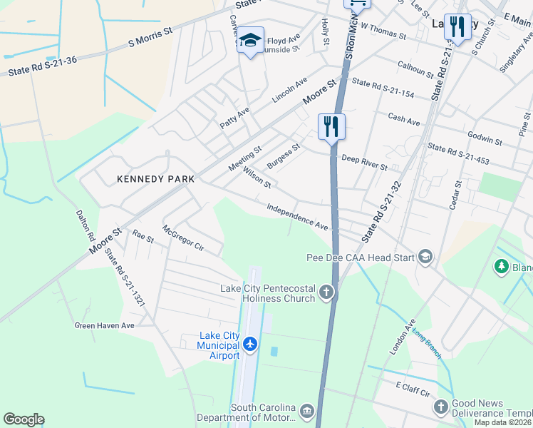 map of restaurants, bars, coffee shops, grocery stores, and more near 251 Independence Avenue in Lake City