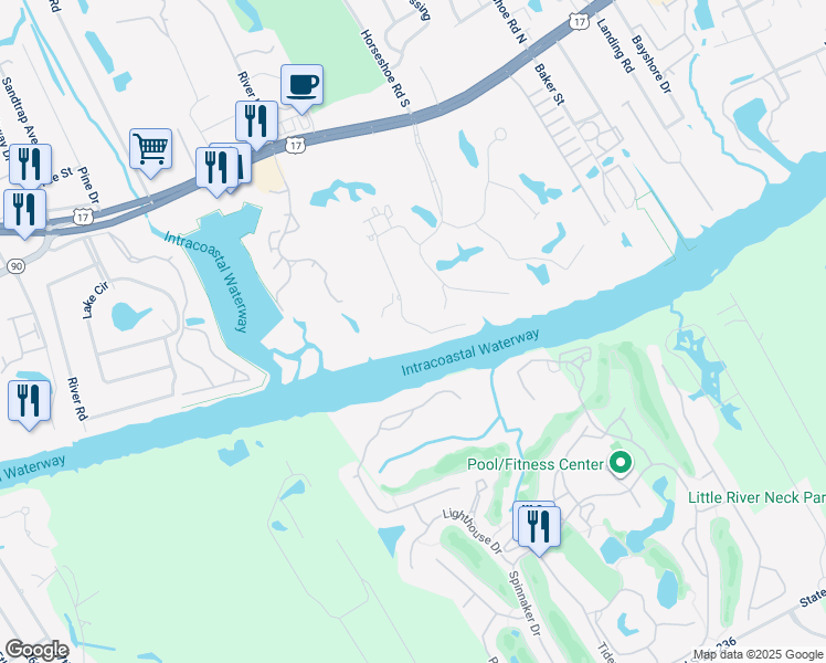 map of restaurants, bars, coffee shops, grocery stores, and more near 4618 Eastport Landing Drive in Little River