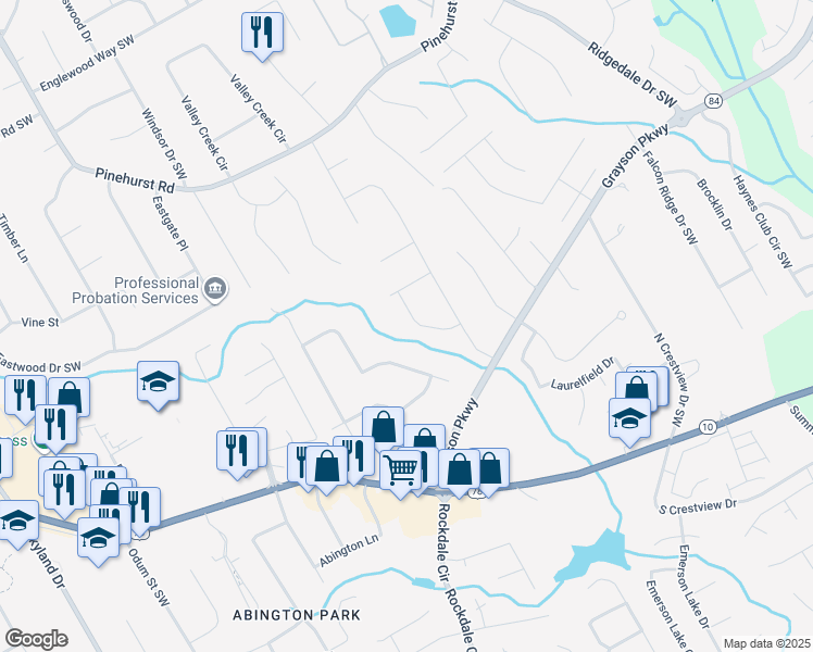 map of restaurants, bars, coffee shops, grocery stores, and more near 2785 Magnolia Cara Drive Southwest in Grayson