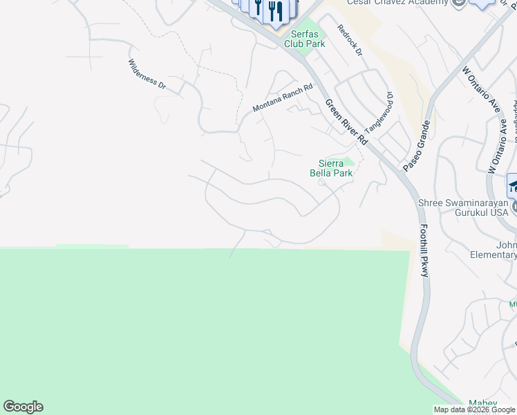 map of restaurants, bars, coffee shops, grocery stores, and more near 2690 Santa Fiora Drive in Corona