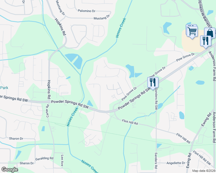 map of restaurants, bars, coffee shops, grocery stores, and more near 3232 Abbott Drive Southwest in Powder Springs