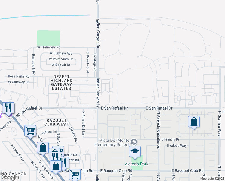 map of restaurants, bars, coffee shops, grocery stores, and more near 3518 Foothill Avenue in Palm Springs