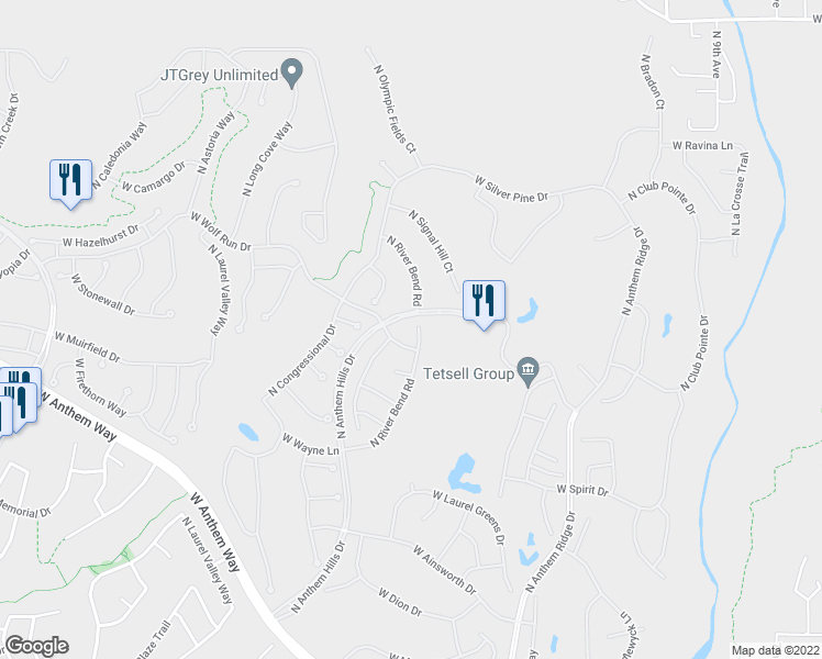 map of restaurants, bars, coffee shops, grocery stores, and more near 41520 North River Bend Court in Phoenix