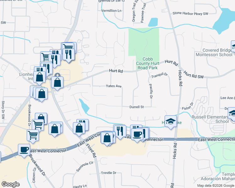 map of restaurants, bars, coffee shops, grocery stores, and more near 1080 Brite Court in Austell