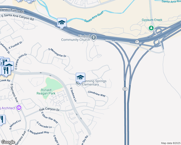 map of restaurants, bars, coffee shops, grocery stores, and more near 8761 East Garden View Drive in Anaheim