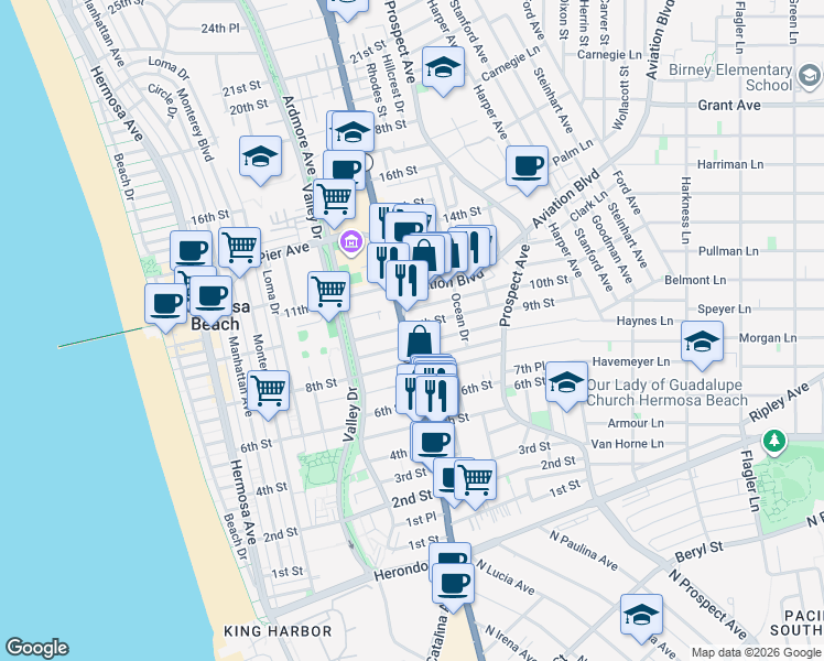 map of restaurants, bars, coffee shops, grocery stores, and more near 809 California 1 in Hermosa Beach