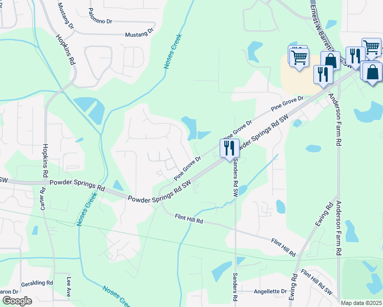 map of restaurants, bars, coffee shops, grocery stores, and more near 3755 Lockerbie Lane in Powder Springs