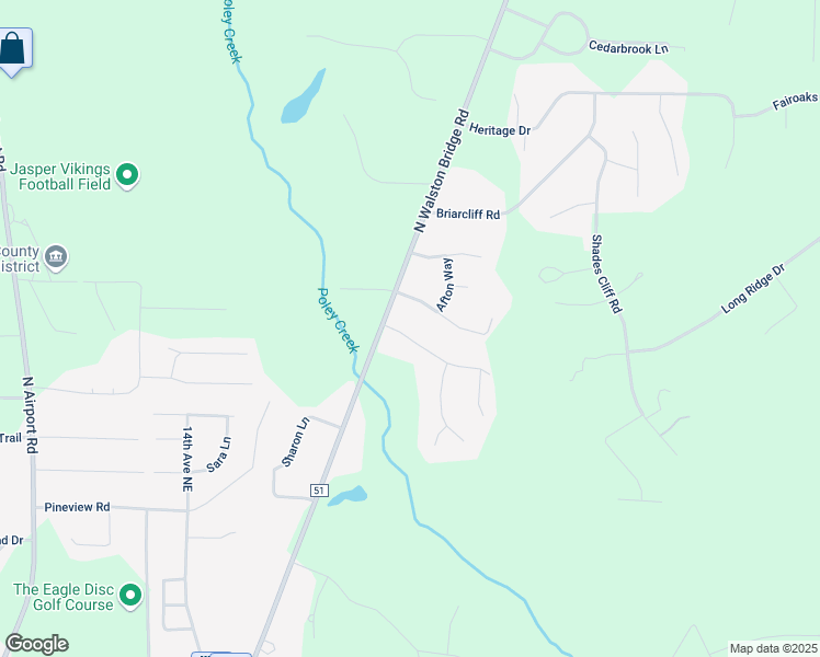 map of restaurants, bars, coffee shops, grocery stores, and more near 2020 Charter Road in Jasper