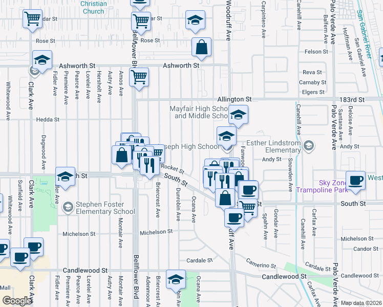 map of restaurants, bars, coffee shops, grocery stores, and more near 5857 Eastbrook Avenue in Lakewood