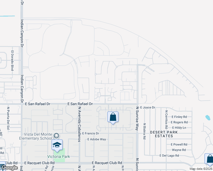 map of restaurants, bars, coffee shops, grocery stores, and more near 1251 Solana Trail in Palm Springs
