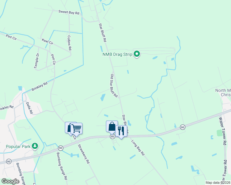 map of restaurants, bars, coffee shops, grocery stores, and more near 2025 Old Star Bluff Road in Longs