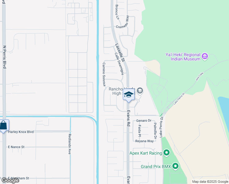 map of restaurants, bars, coffee shops, grocery stores, and more near 17739 Camino Del Rey in Moreno Valley