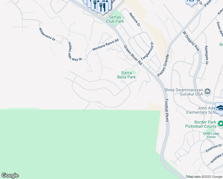 map of restaurants, bars, coffee shops, grocery stores, and more near 2553 Santa Fiora Drive in Corona