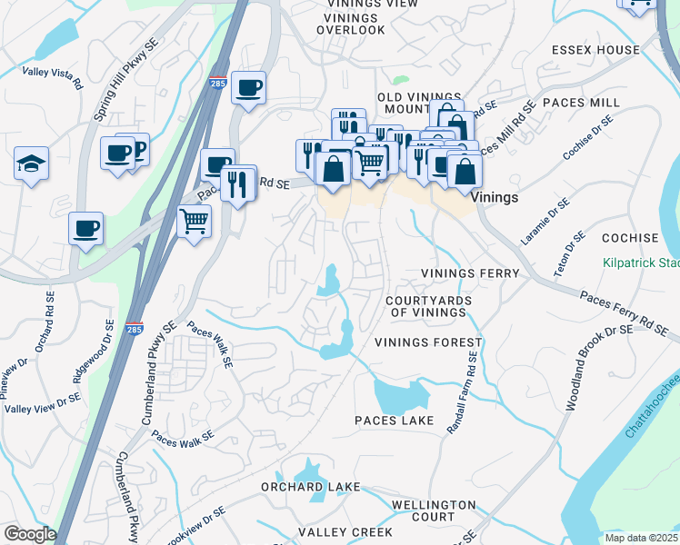 map of restaurants, bars, coffee shops, grocery stores, and more near 607 Cove Place in Atlanta