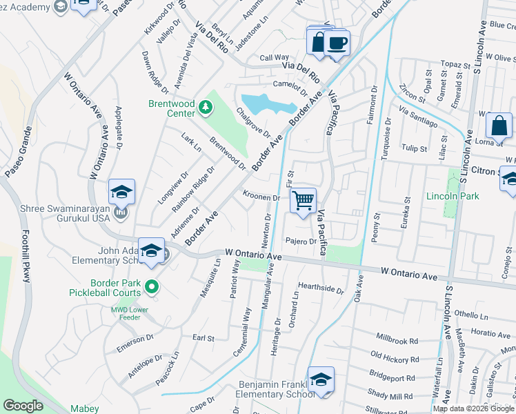 map of restaurants, bars, coffee shops, grocery stores, and more near 1861 Peeler Street in Corona