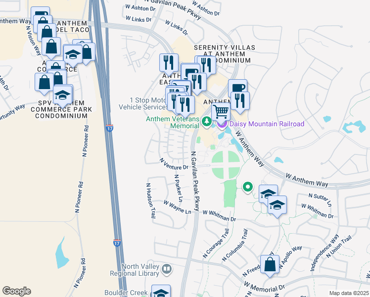 map of restaurants, bars, coffee shops, grocery stores, and more near 3640 West Bryce Court in New River