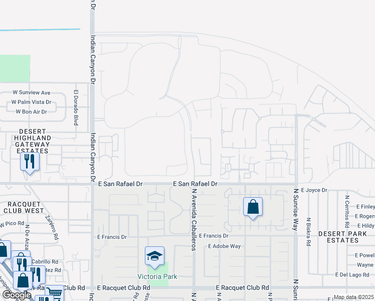 map of restaurants, bars, coffee shops, grocery stores, and more near 3495 Ambassador Drive in Palm Springs