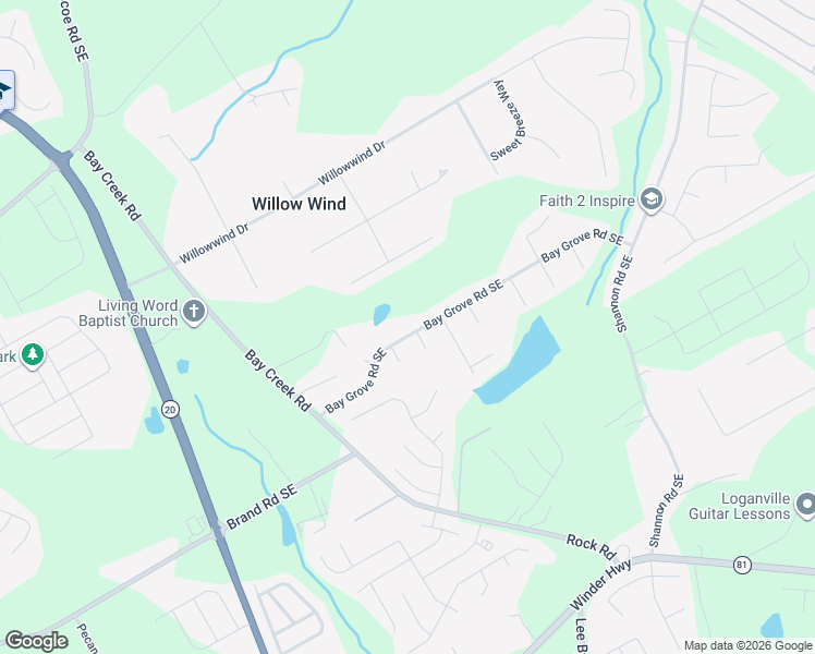 map of restaurants, bars, coffee shops, grocery stores, and more near 440 Bay Grove Road Southeast in Loganville