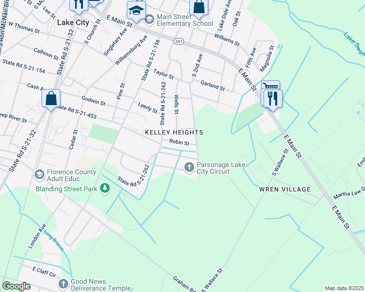 map of restaurants, bars, coffee shops, grocery stores, and more near in Lake City