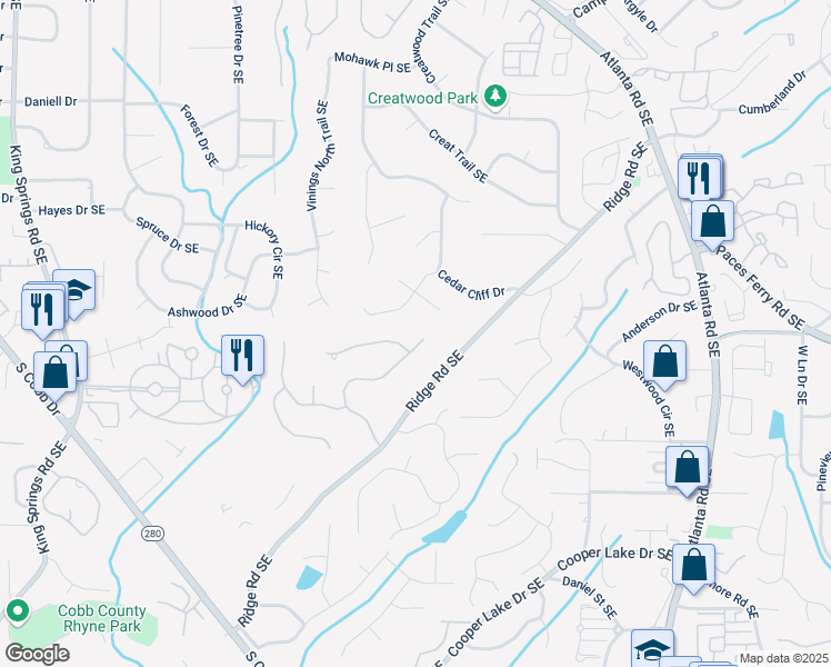 map of restaurants, bars, coffee shops, grocery stores, and more near 3851 Glenhurst Drive in Smyrna
