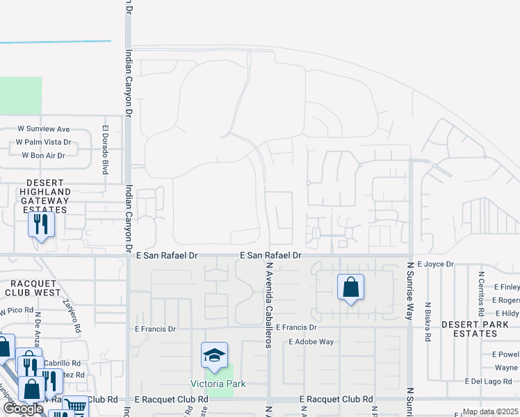 map of restaurants, bars, coffee shops, grocery stores, and more near 3495 Ambassador Drive in Palm Springs