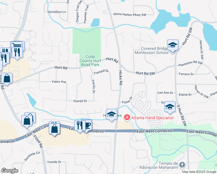 map of restaurants, bars, coffee shops, grocery stores, and more near 859 Tranquil Drive in Austell