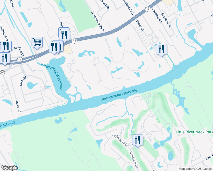 map of restaurants, bars, coffee shops, grocery stores, and more near 4557 Greenbriar Drive in Little River