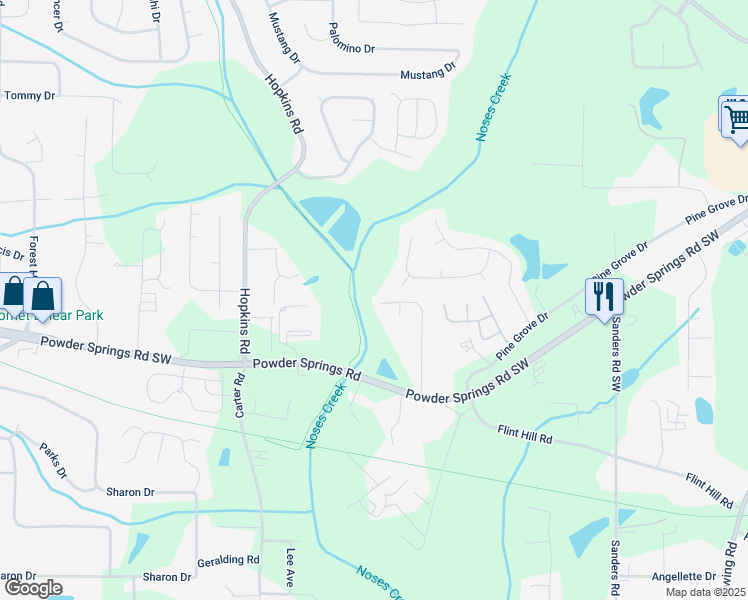 map of restaurants, bars, coffee shops, grocery stores, and more near 3778 Deercreek Drive in Powder Springs