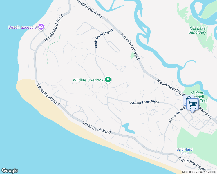 map of restaurants, bars, coffee shops, grocery stores, and more near 20 Bay Tree Trail in Bald Head Island