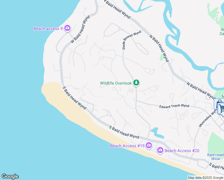 map of restaurants, bars, coffee shops, grocery stores, and more near 29 Earl of Craven Court in Bald Head Island
