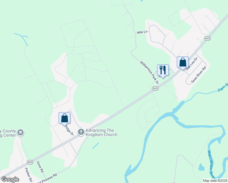 map of restaurants, bars, coffee shops, grocery stores, and more near Coquina Bay Drive in Conway
