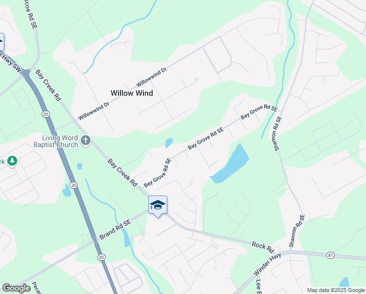 map of restaurants, bars, coffee shops, grocery stores, and more near 450 Bay Grove Road Southeast in Loganville
