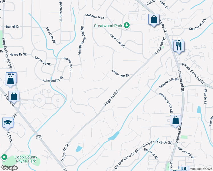 map of restaurants, bars, coffee shops, grocery stores, and more near 3851 Glenhurst Drive in Smyrna