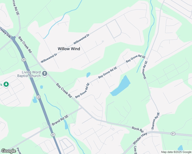 map of restaurants, bars, coffee shops, grocery stores, and more near 450 Bay Grove Road Southeast in Loganville
