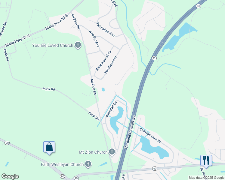 map of restaurants, bars, coffee shops, grocery stores, and more near 1098 Nail Bender Drive in Little River