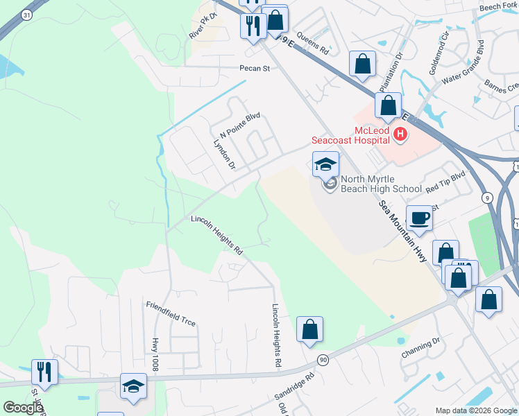 map of restaurants, bars, coffee shops, grocery stores, and more near 3626 Amber Lane in Little River