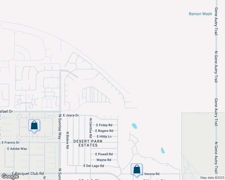 map of restaurants, bars, coffee shops, grocery stores, and more near 3525 Day Break Way in Palm Springs