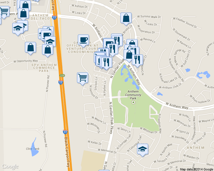 map of restaurants, bars, coffee shops, grocery stores, and more near 3640 West Bryce Court in New River