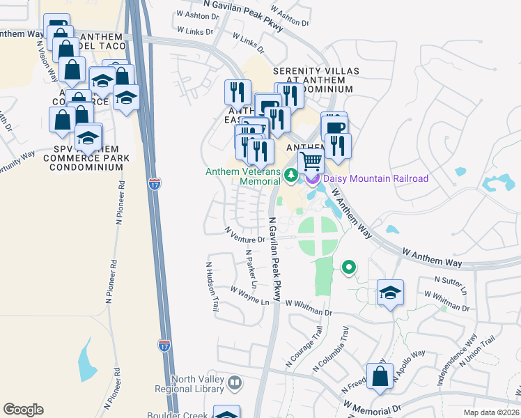 map of restaurants, bars, coffee shops, grocery stores, and more near 3640 West Bryce Court in New River