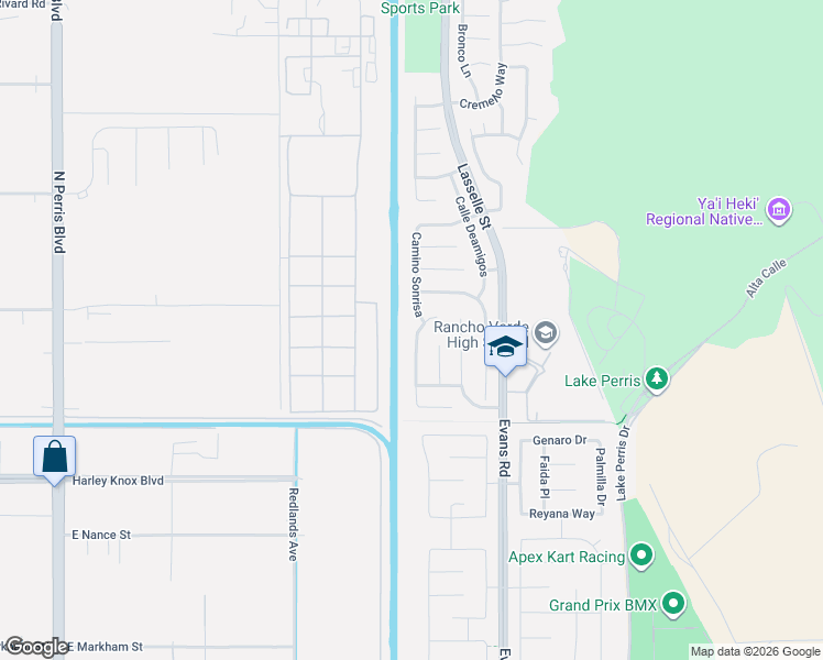 map of restaurants, bars, coffee shops, grocery stores, and more near 17695 Camino Sonrisa in Moreno Valley
