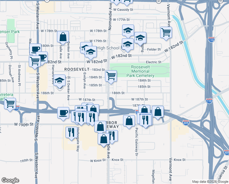 map of restaurants, bars, coffee shops, grocery stores, and more near in Los Angeles