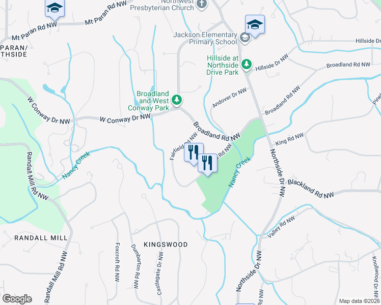 map of restaurants, bars, coffee shops, grocery stores, and more near 857 Fairfield Road Northwest in Atlanta