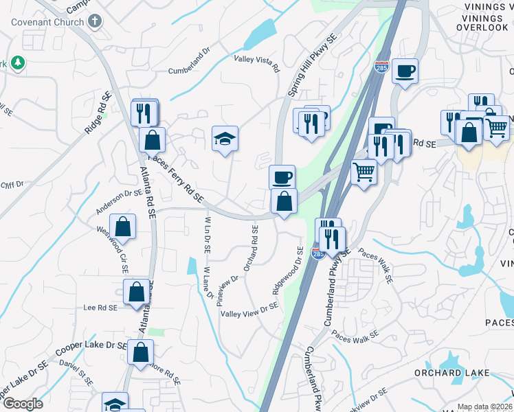 map of restaurants, bars, coffee shops, grocery stores, and more near 3621 Hester Avenue in Smyrna
