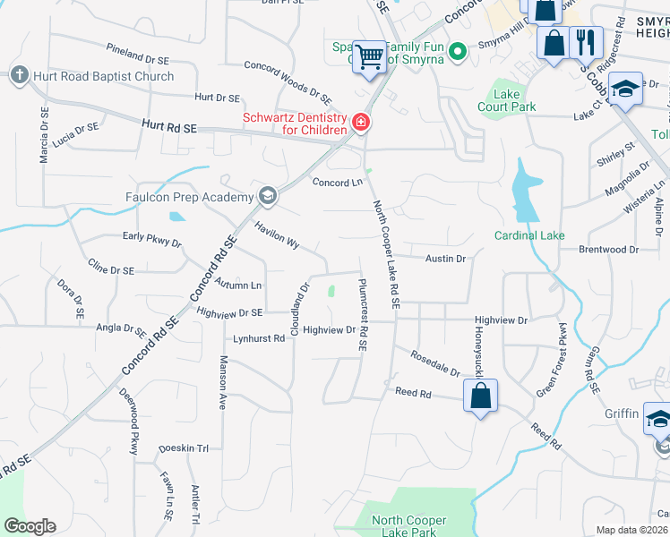 map of restaurants, bars, coffee shops, grocery stores, and more near 461 Havilon Way in Smyrna