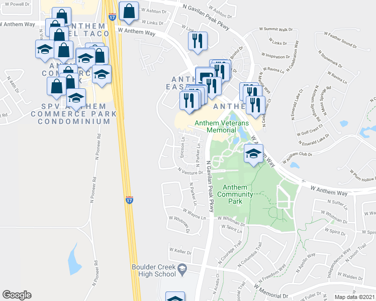 map of restaurants, bars, coffee shops, grocery stores, and more near 3671 West Mccauley Court in New River